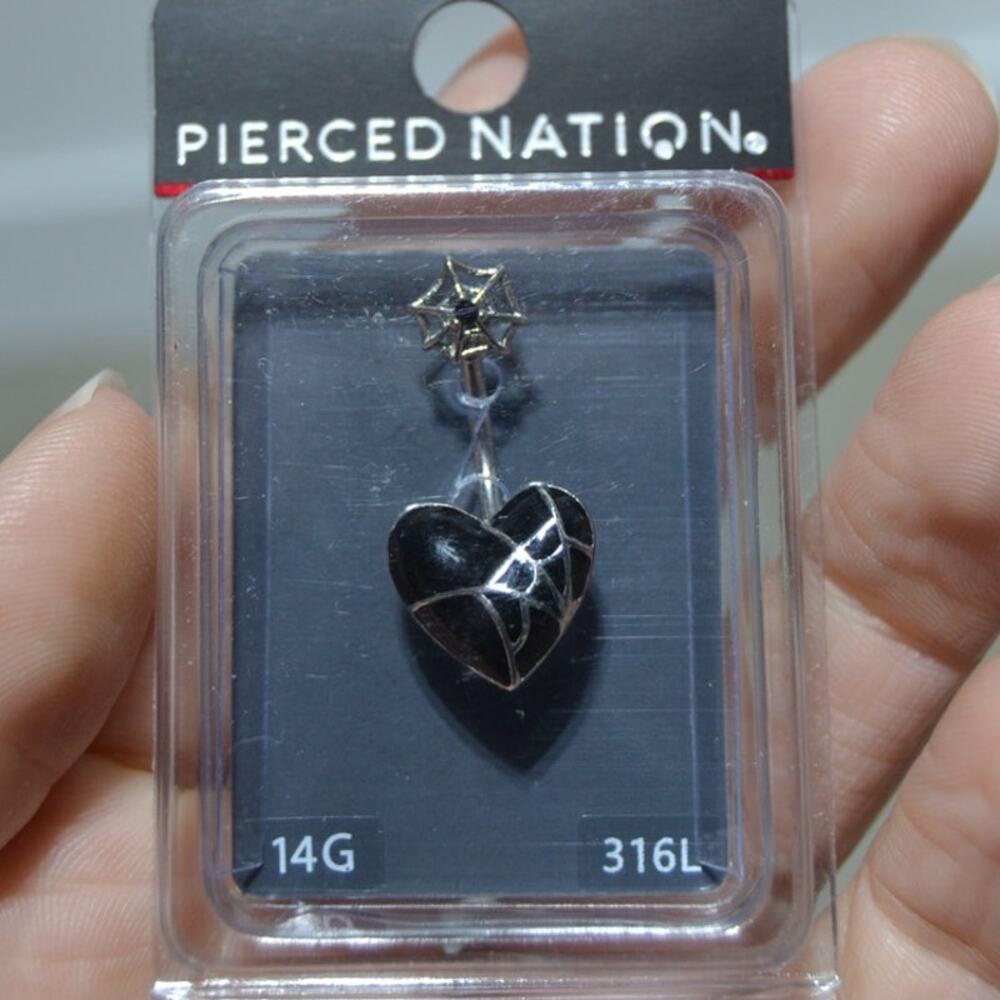 Pierced Nation Spiderweb Black Heart Belly Ring 14G NWT